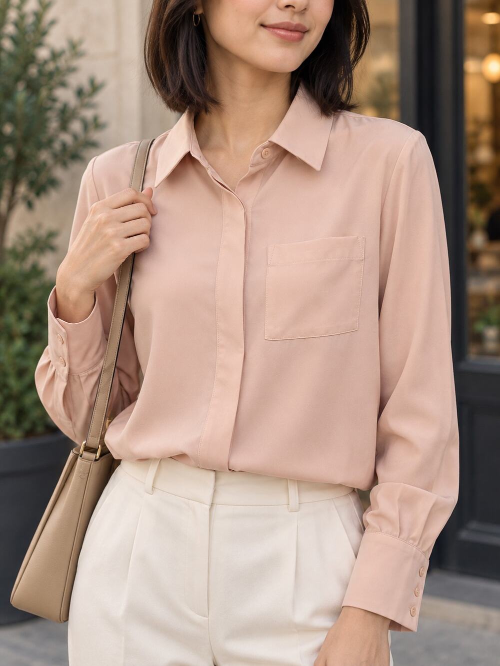 Nine West Petites PXS Faint Wisp Blush Button Down Shirt NWT